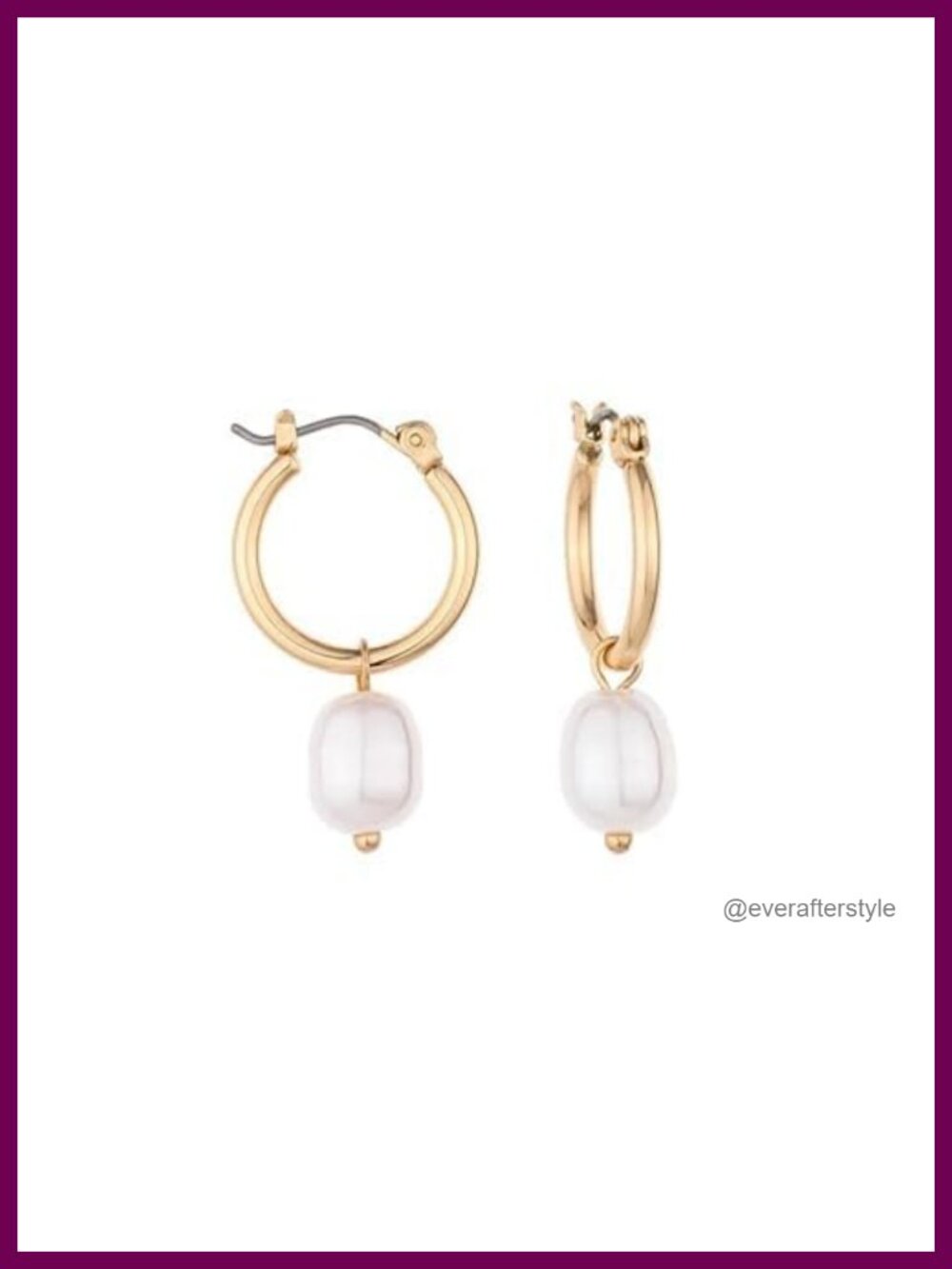 Gold Plated Pearl Huggie Hoop Earrings 2-in-1 Removable Charm Women